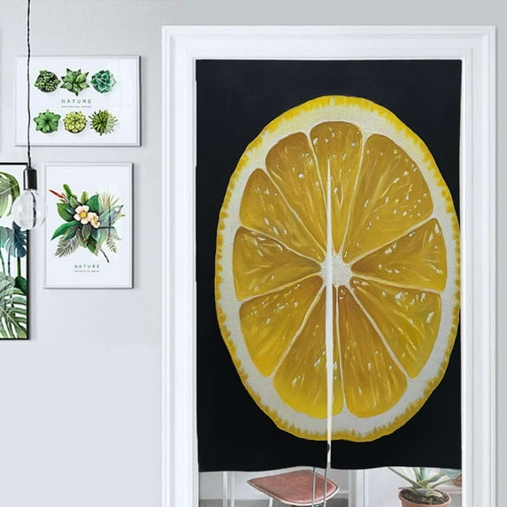 Sliced Lemon On Black Background Door Curtain Nordic Living Room DoorCurtain Porch Partition Curtain Kitchen Rative Half Curtain