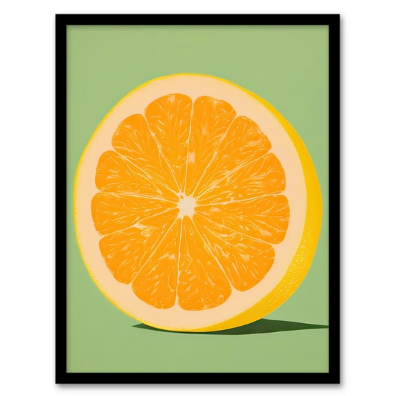 Sliced Orange on Green Pastel Duotone Colour Block Fruit Kitchen Artwork Art Print Framed Poster Wall Decor 12x16 inch