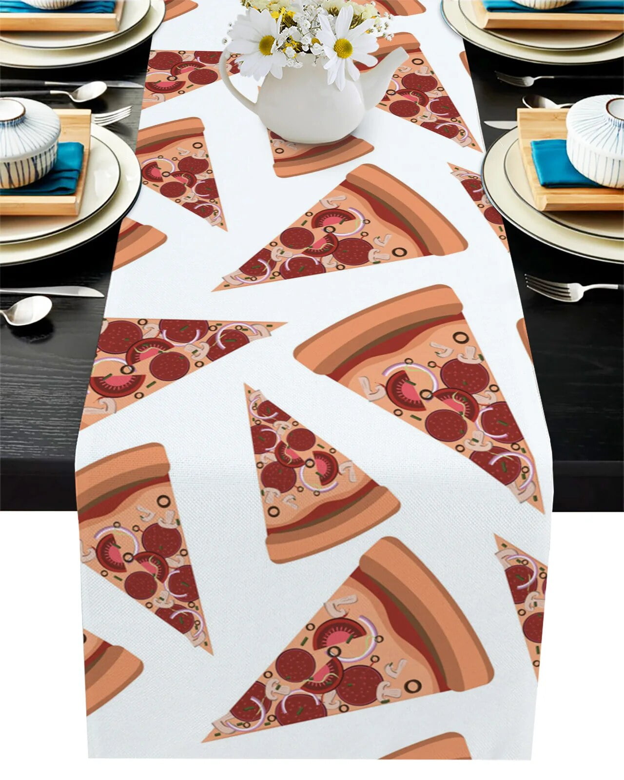 Sliced Pizza Burrito Festival Table Runners Wedding Party Decor Kitchen