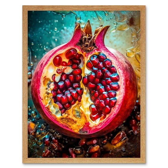Sliced Pomegranate Fruit Photorealistic Painting Art Print Framed Poster Wall Decor 12x16 inch