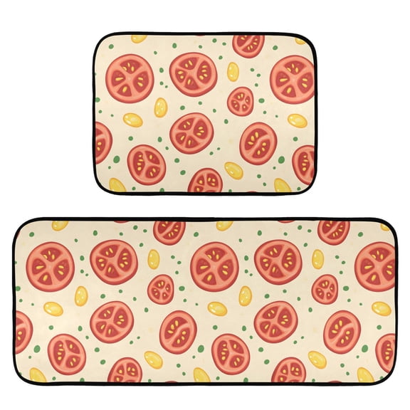 Sliced Tomatoes Pattern Kitchen Mat 2 Piece Non Slip Absorbent carpet Floor Mat 19.7x27.6in+19.7x47.2in
