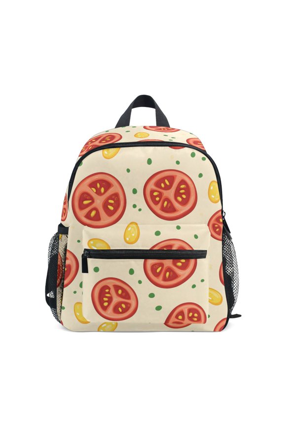 Sliced Tomatoes Pattern Mini Backpack Cute Small Backpack with Chest Strap and Whistle Ages 3-8