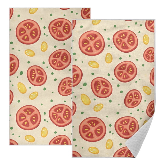 Sliced Tomatoes Pattern Waffle Kitchen Towels 18x30 in Soft Absorbent Quick Dry Dishcloths 2 Pack