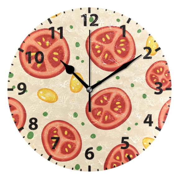 Sliced Tomatoes Pattern Wall Clock 10in Round Artistic Oil Painting Home Decor Desk Table Clock
