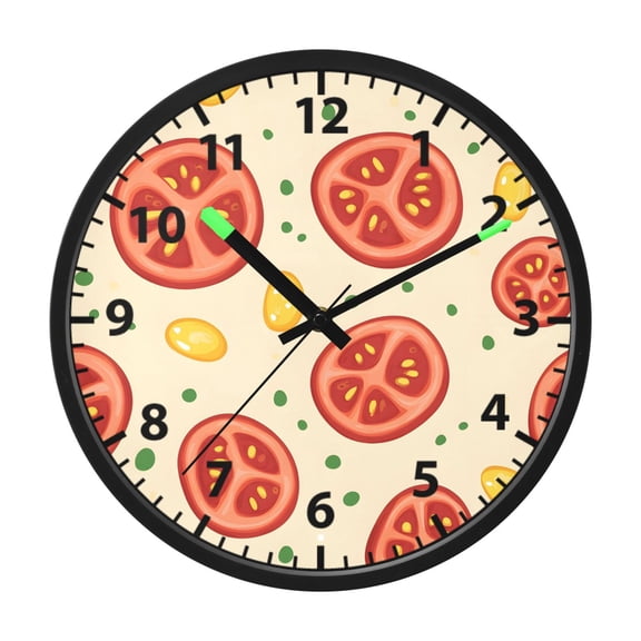Sliced Tomatoes Pattern Wall Clock 12 Inch Voice Activated Night Light Silent Non Ticking