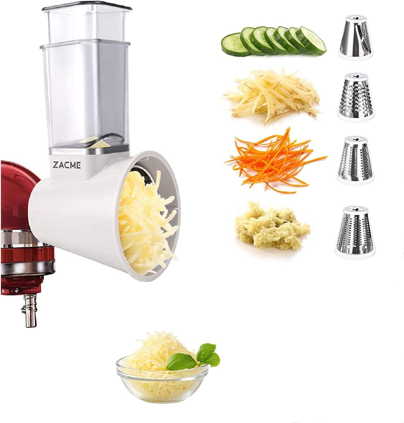 Stainless Steel Slicer Shredder Attachment for KitchenAid Stand Mixer,  Salad Machine with Vegetable Slicer, Salad Maker, Grinding Powder, Cheese