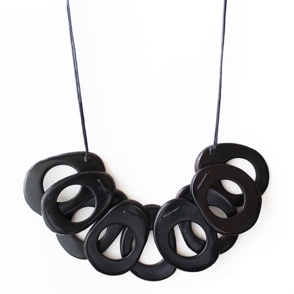 Slices Tagua Necklace Black Handmade Fair Trade, Adjustable
