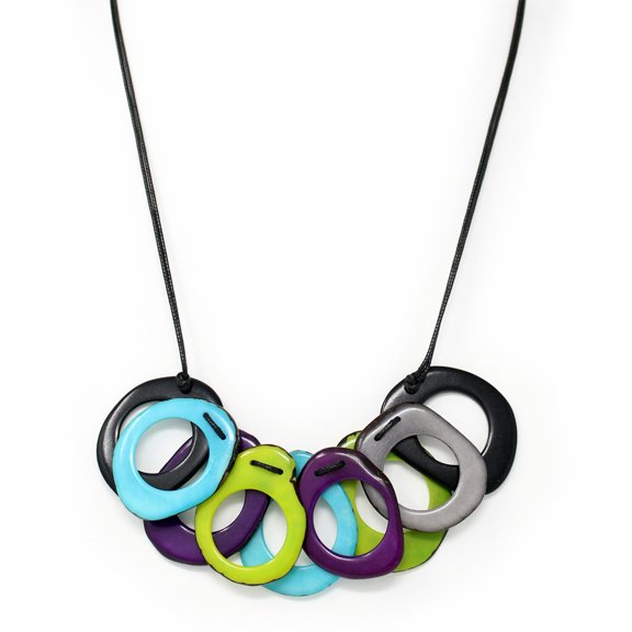 Slices Tagua Necklace Multicolor, Handmade Fair Trade, Adjustable