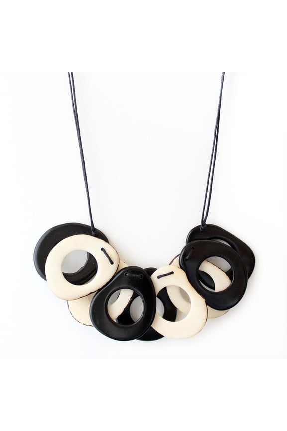 Slices Tagua Necklace in Black and White Handmade Fair Trade, Adjustable