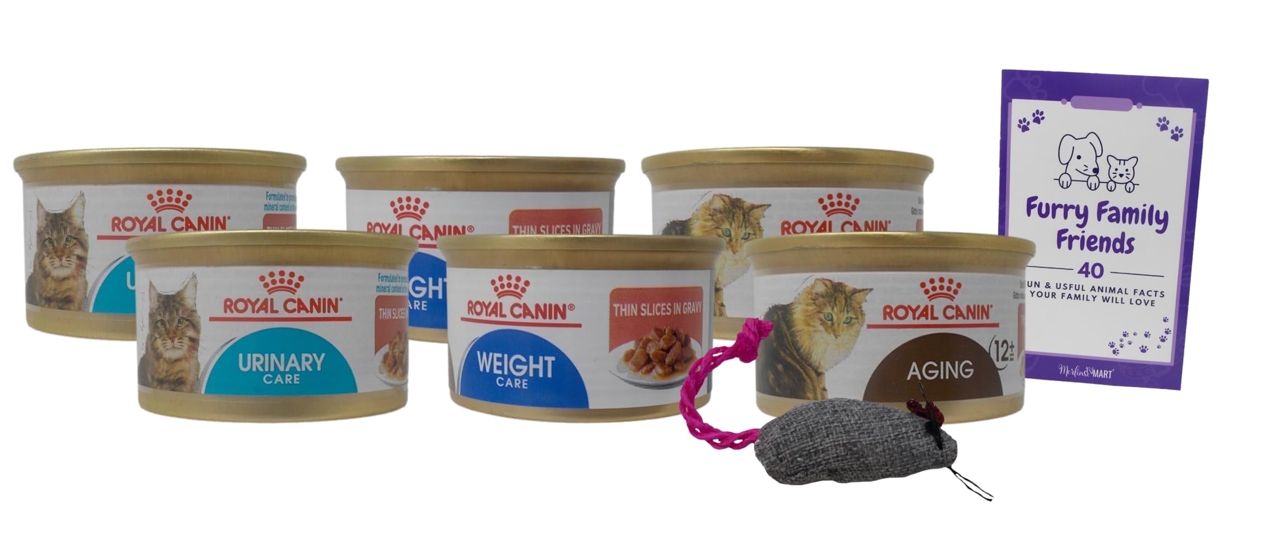 Slices in Gravy Wet Cat Food - 3 Flavors - 2 Each: Urinary Care, Weight Care, Aging 12+ | Royal Canin | MerlinsMart Zine + Catnip Toy