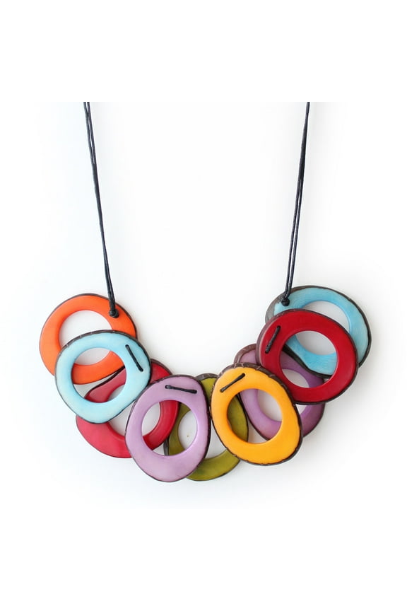 Slices of Tagua Necklace in Rainbow Colors Handmade Fair Trade and Adjustable