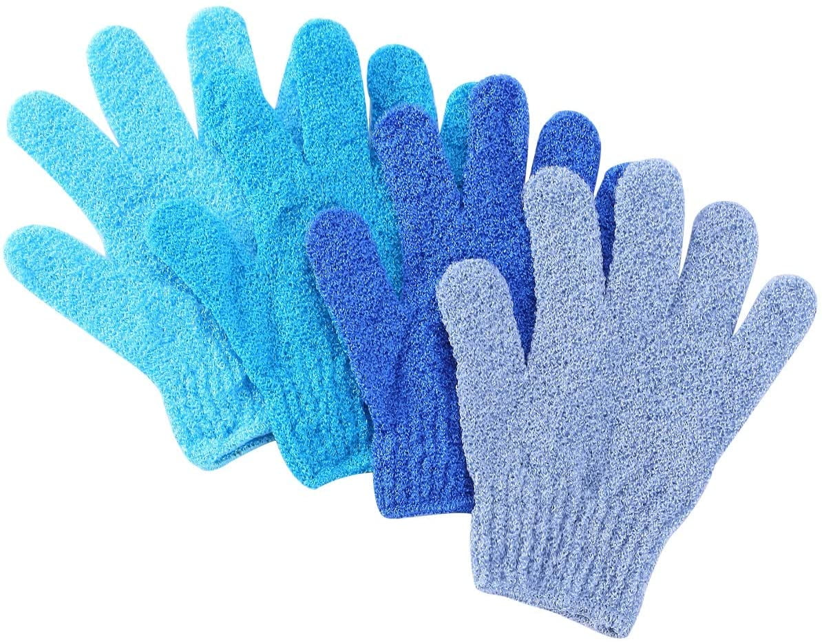 Slick Exfoliating Gloves, 4 Pcs, Skin Exfoliator for Body, Shower