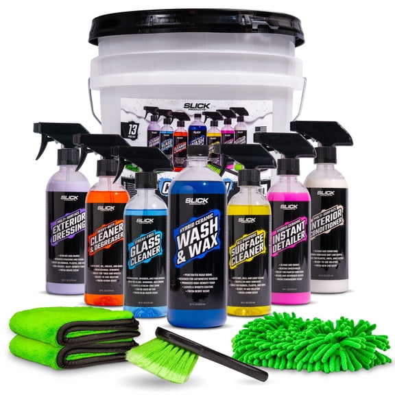 Slick Products 13-Piece Car Wash Cleaning and Detailing Kit, Towel & Scrub Brush