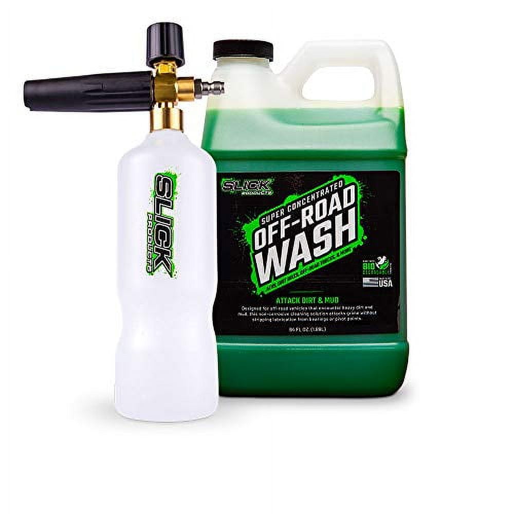 Slick Products Off-Road Wash (64 oz.) + Pressure Washer Foam Cannon Bundle  - Super Concentrated Bike, ATV, UTV, Truck Wash Foam Shampoo for Heavy Dirt  and Mud 