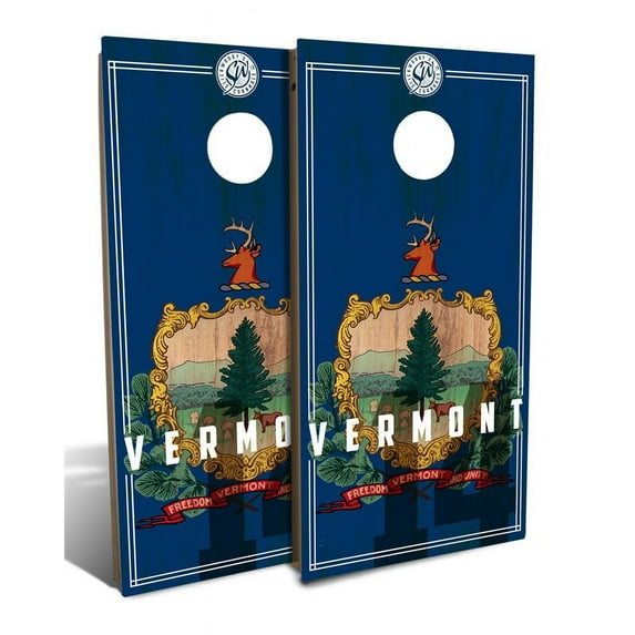 Slick Woody's 48" Backyard Vermont State Flag Cornhole Board Set in Multi-Color