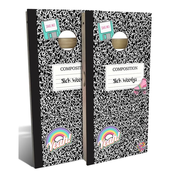 Slick Woody's Backyard 90S Notebook Cornhole Board Set in Multi-Color (8 Bags)