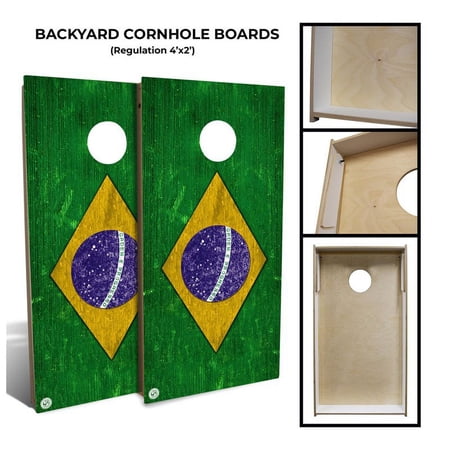 Slick Woody's Backyard Brazil Flag Cornhole Board Set with 8 Bags in Green