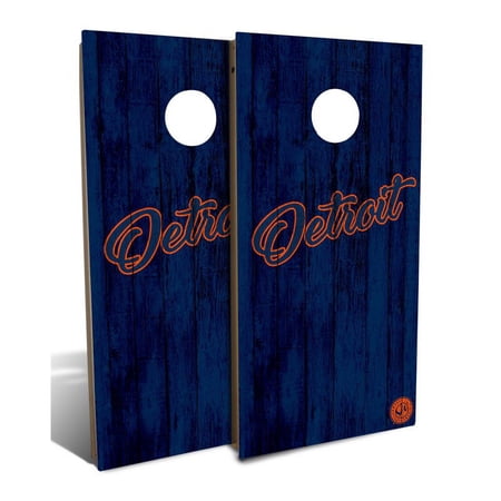 Slick Woody's Backyard Detroit Baseball Cornhole Board Set in Blue (8 Bags)
