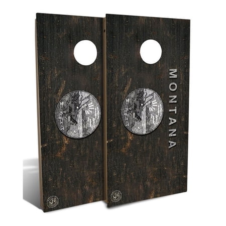 Slick Woody's Backyard Montana State Flag Vintage Cornhole Board Set in Brown