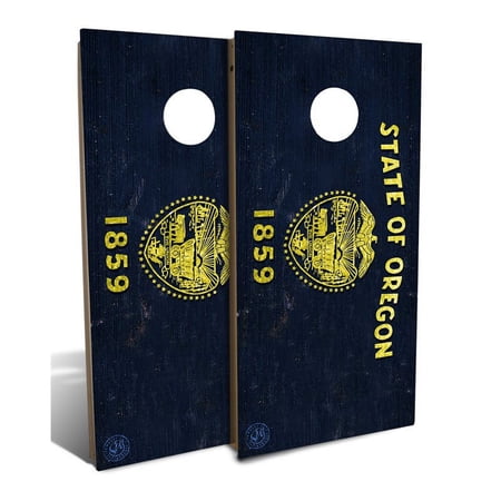 Slick Woody's Backyard Oregon State Flag Cornhole Board Set in Blue (8 Bags)