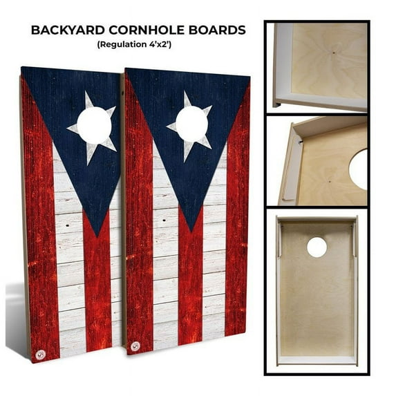 Slick Woody's Backyard Puerto Rico Flag Wood Cornhole Board Set in Multi-Color