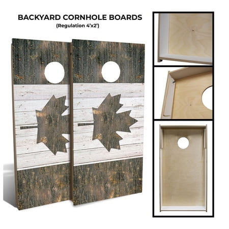 Slick Woody's Backyard Rustic Canada Flag Cornhole Board Set in Brown/White