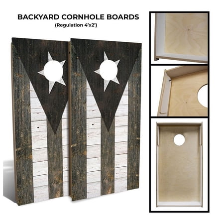 Slick Woody's Backyard Rustic Puerto Rico Flag Cornhole Board Set in Brown