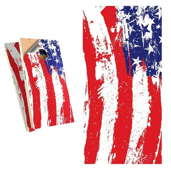 Slick Woody's Painted American Flag Vinyl Cornhole Board Wrap Set in Multi-Color