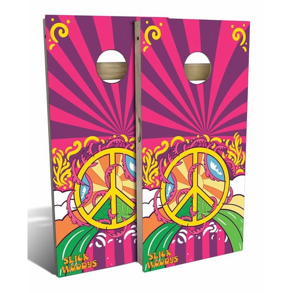 Slick Woody's Regulation 70S Peace Symbol Cornhole Board Set in Multi-Color