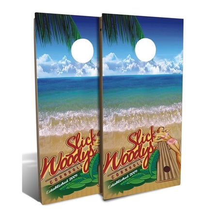 Slick Woody's Regulation Cornhole Board Bean Bag Toss Game Set, Bikini Surf