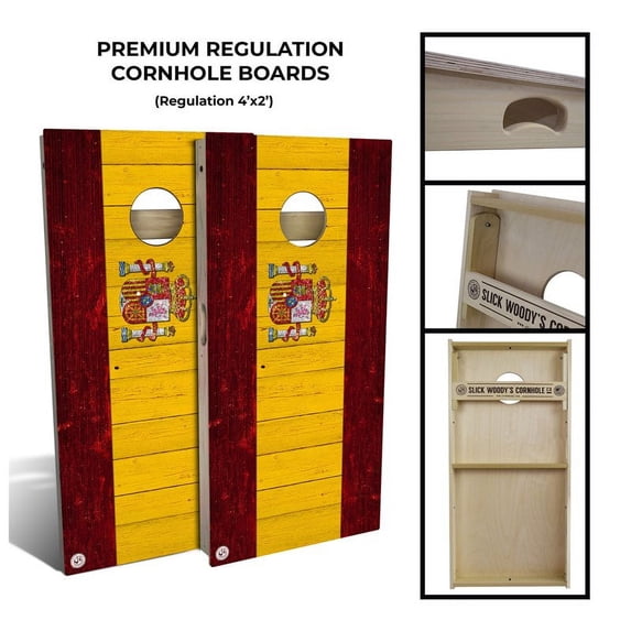 Slick Woody's Regulation Spain Flag Cornhole Board Set with 8 Bag in Multi-Color