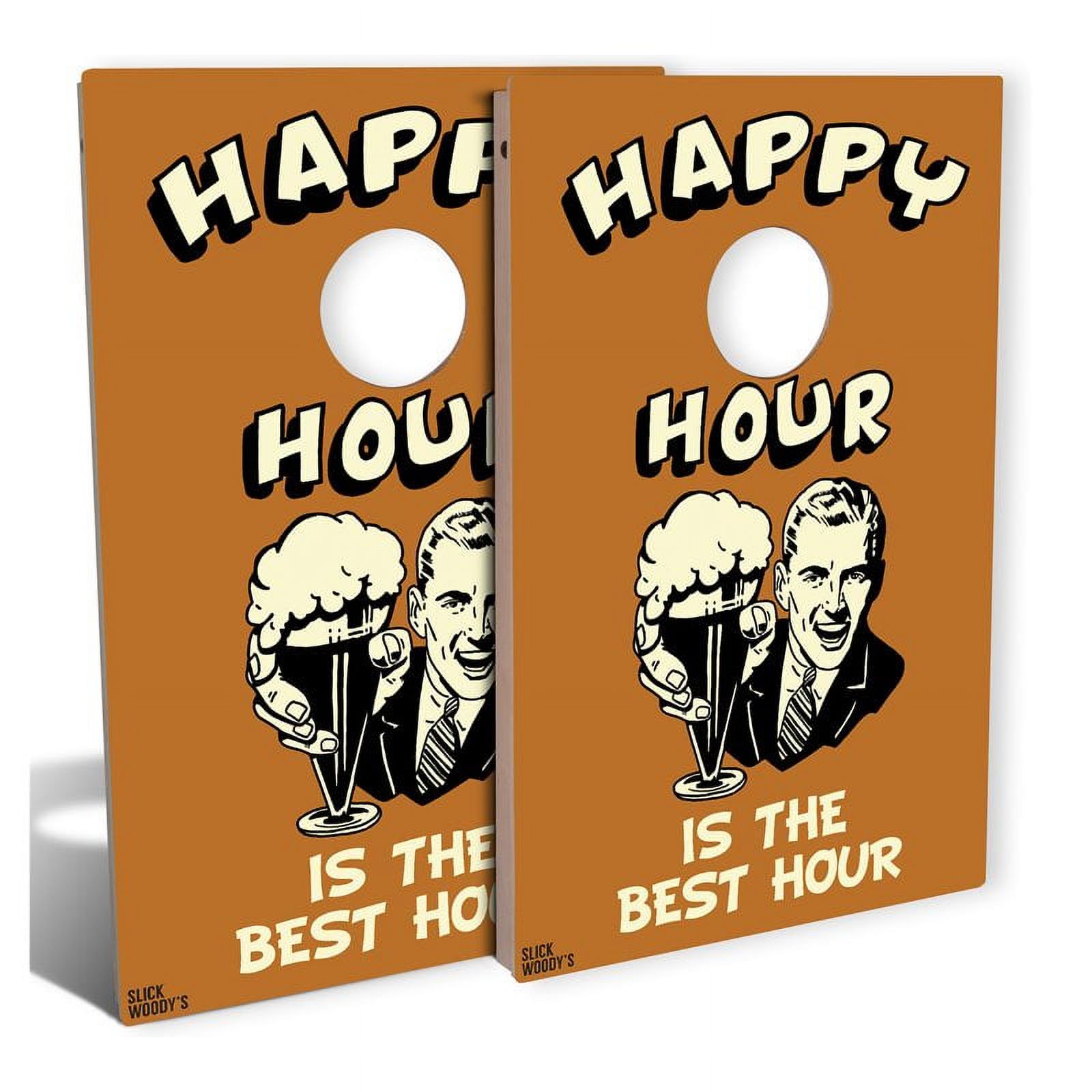 Slick Woody's Tailgate Happy Hour Cornhole Board Set in Brown (8 Bags