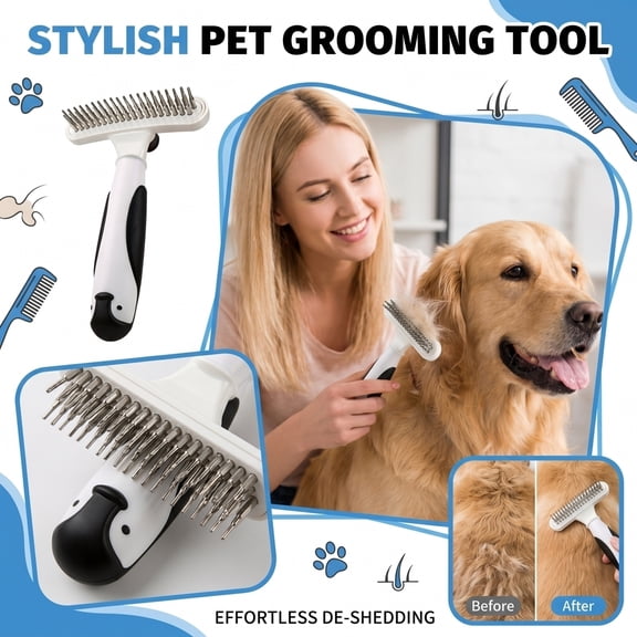 Slicker Brush for Dogs, Cat Needle Comb, Hair Remover, Professional Pet Grooming Tool for Floating Undercoat Shedding, Everyday Coat Cleaner for AnimalsBlack