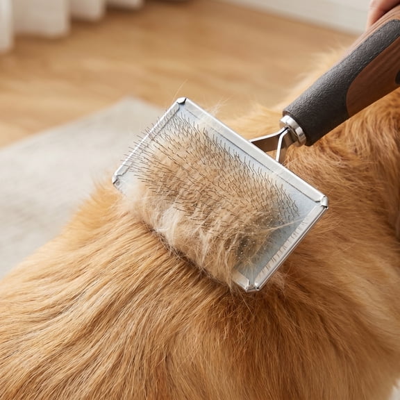 Slicker Brush for Dogs, Cat Needle Comb, Hair Remover, Professional Pet Grooming Tool for Floating Undercoat Shedding, Everyday Coat Cleaner for AnimalsBrown
