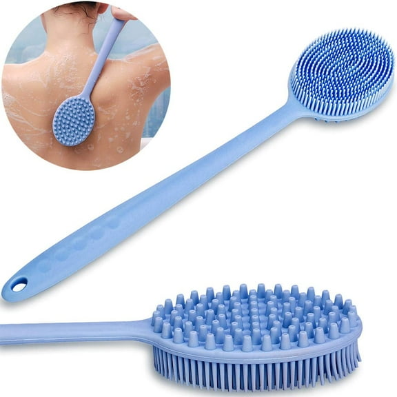 Slicone Bath Body Brush Exfoliator, Back Brush Long Handle for Shower with Soft Bristles, Back Scrubber,(Sky-blue)