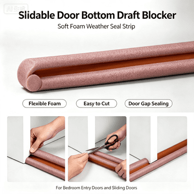 Slidable Door Bottom Draft Blocker, Multifunctional Soundproof Door Gap Stopper, Reusable Weather Seal Strip for Bedroom & Entry Doors