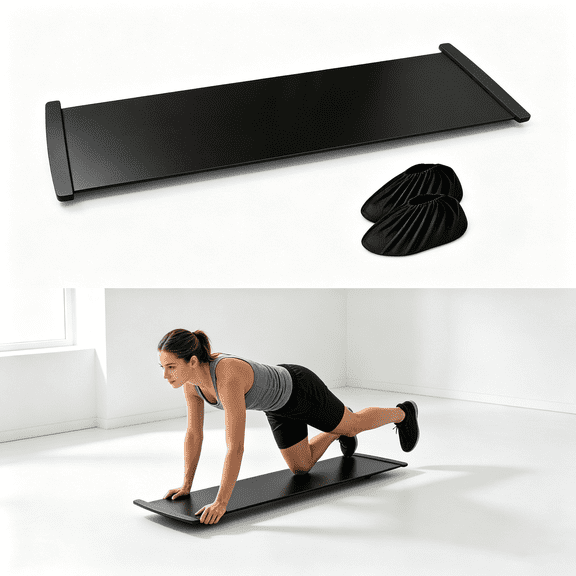 Renyuanyuan Slide Board 1 Set, 5.9 x 1.64 ft, with End Stops & Booties, for Skating, Hockey, Home Workout, Black