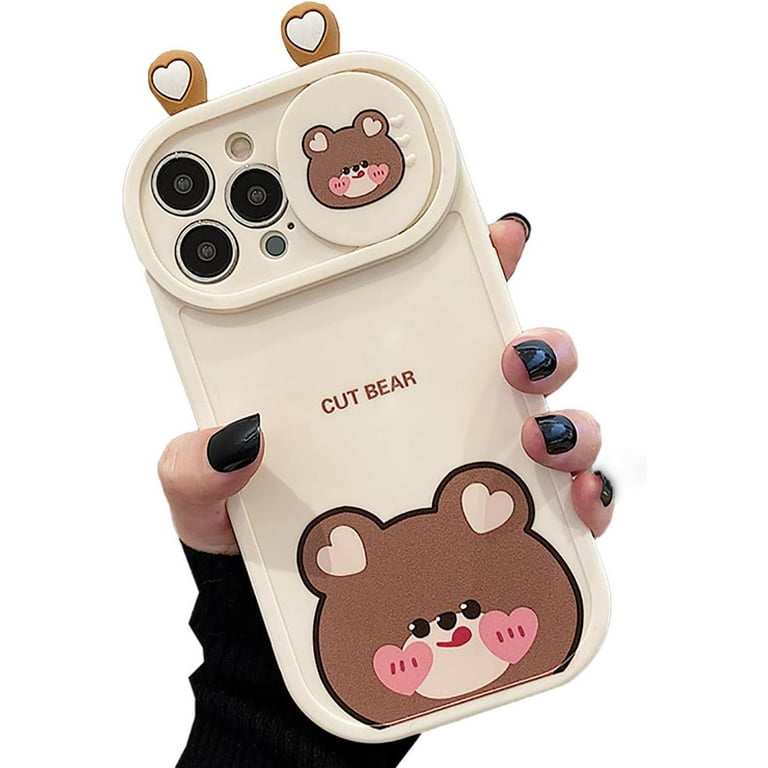 Slide Camera Cover Animal Ears Cat Bear Frog Phone Case Compatible with  iPhone Case (Green,iPhone 12 Pro)