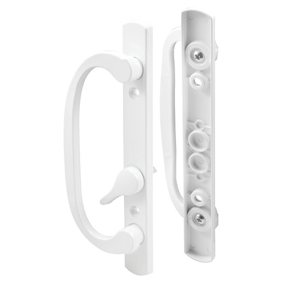 Slide-Co 144078 Diecast, White, Patio Door Handle, Offset Thumb turn