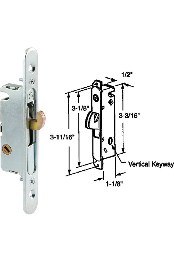 153554 Mortise Lock, 4-5/8 In., Steel, 45 Degree Keyway, Round Faceplate, Spring-Loaded (Single Pack)