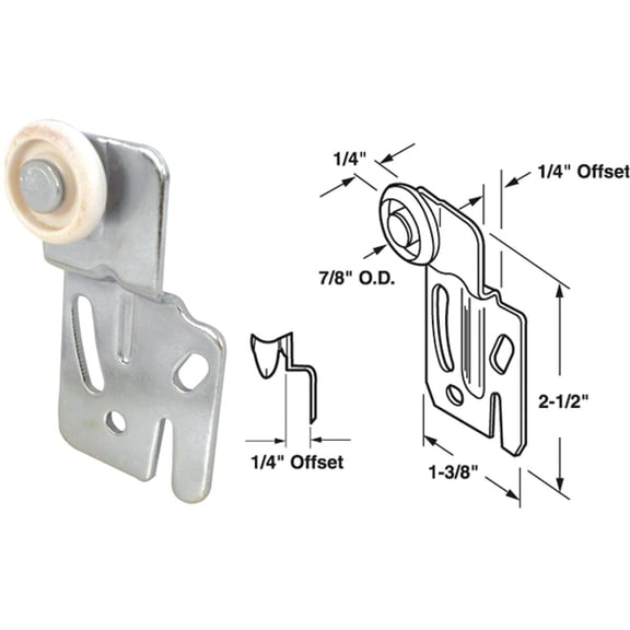 Slide-Co 16216-F Front Closet Door Roller with 1/4 In. Offset and 7/8 In. Nylon Wheel (2 Pack)