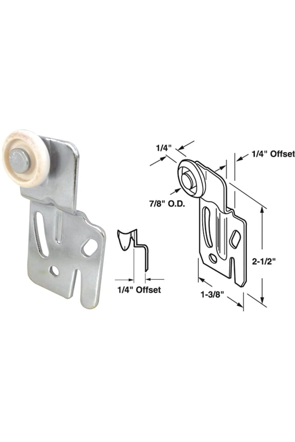 16216-F Front Closet Door Roller with 1/4 In. Offset and 7/8 In. Nylon Wheel (2 Pack)