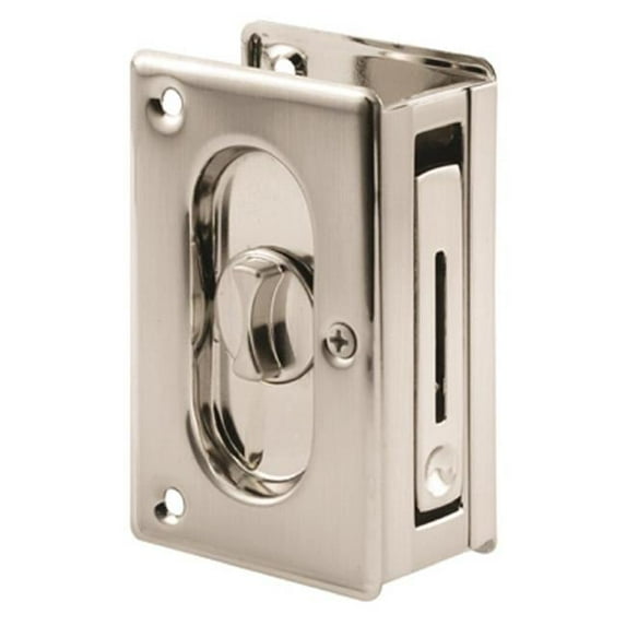 Slide-Co 164512 Pocket Door Privacy Lock with Pull, 3-3/4", Satin Nickel