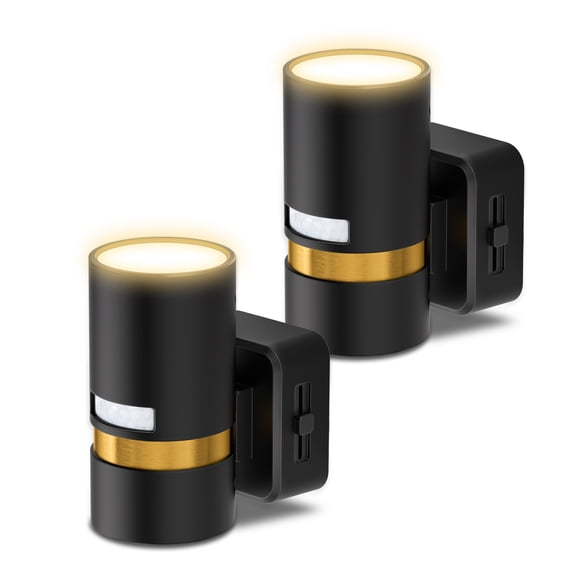 Slide Dimmable Motion Sensor Metal Shell LED Night Lights, 2PCS, Plug-In, 3000K Warm Bedside Lights
