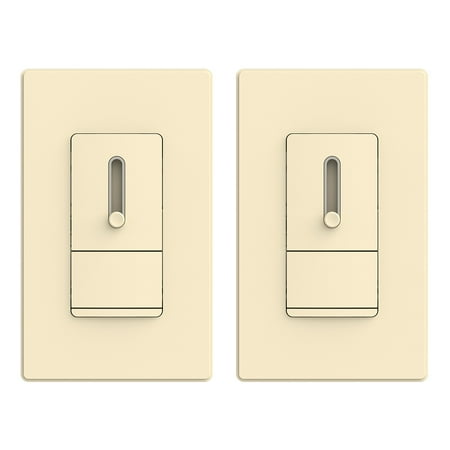 Slide Dimmer Switch for Dimmable LED, CFL and Incandescent Light Lamp Bulbs, Single Pole or 3-Way, Full Control with Preset, Rocker Paddle, Wall Plate Included, UL Listed,2 pack
