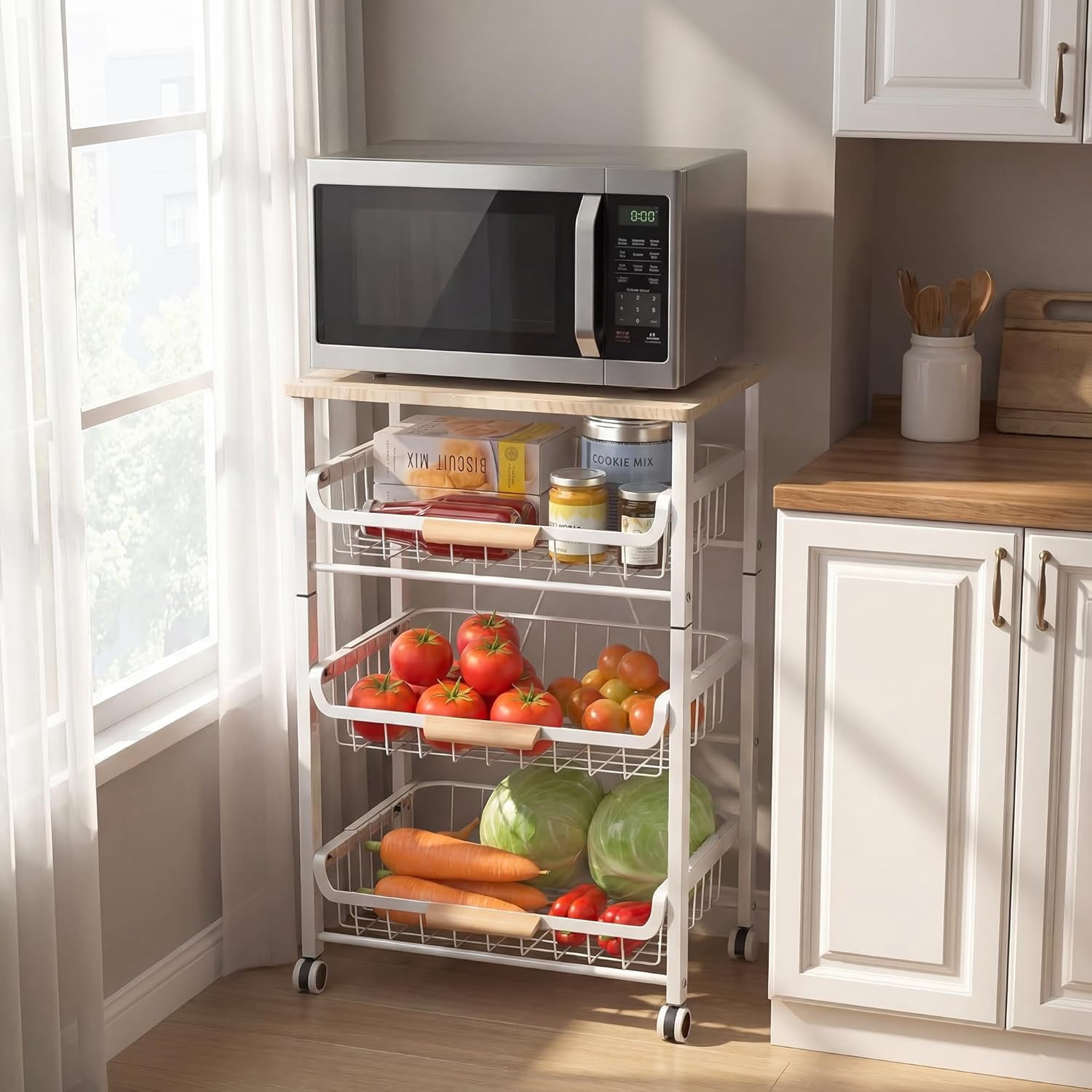 Rooling Produce Racks Slide Out Fruit Vegetable Basket for Kitchen, 4-Tier Rolling Storage ...