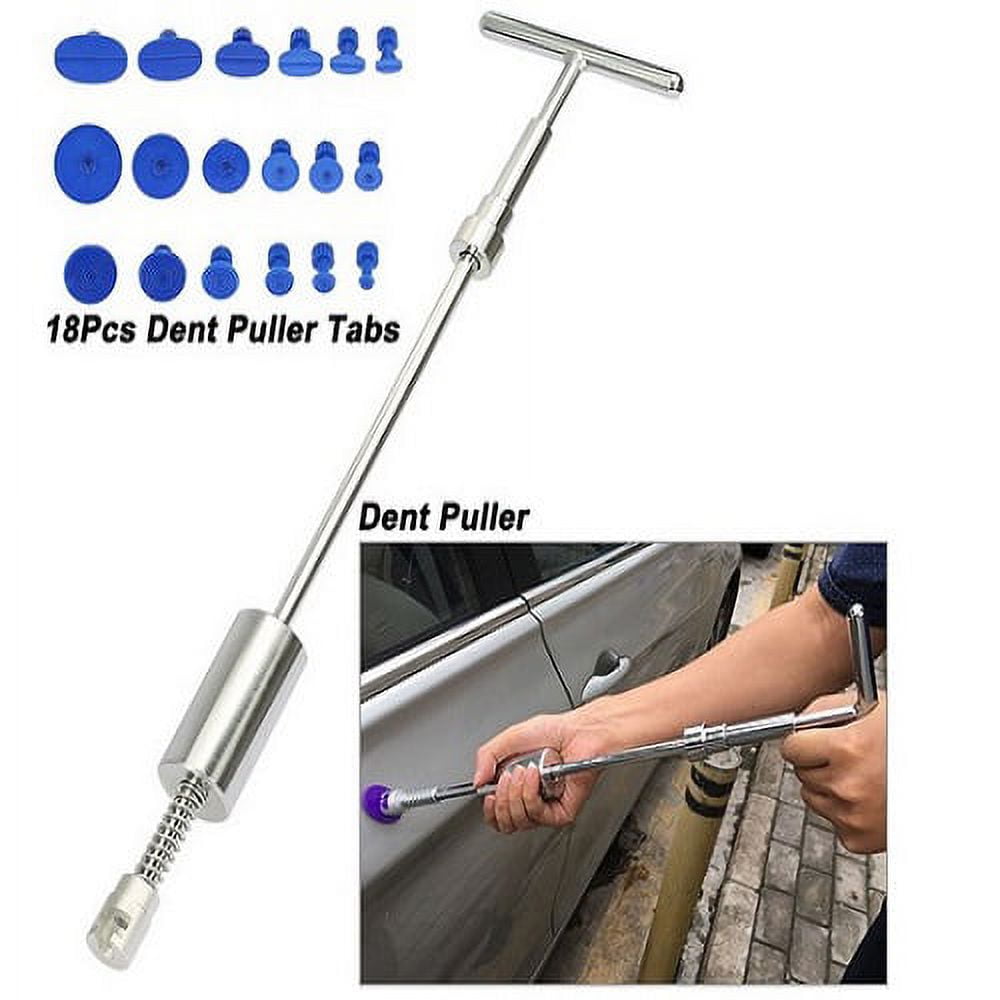 Slide Hammer T Bar Puller Tool + 18Pcs Blue Dent Puller Tabs Car Dent  Remover Repair Tool Kit 