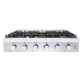 thumbnail image 1 of Slide-In Counter Gas Cooktop with 6 Sealed Italian Burners, Black Porcelain Surface, Cast Iron Grates, Metal Knobs in Stainless Steel, 1 of 14