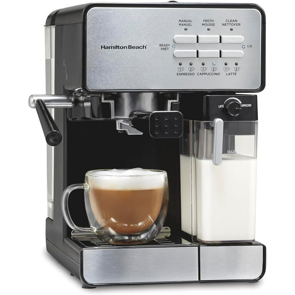 Slide and Lock Espresso Machine, Programmable Coffee Maker for Caf-Quality Cappuccino & Latte, 15 Bar Pump, Milk Frother Steamer Wand, 70 oz. Removable Reservoir, Black (40750)