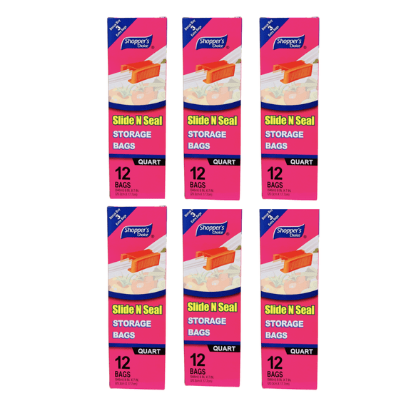 Slide N Seal Quart Food Storage Bags 12ct  6 Pack Resealable Leak Resistant Storage Bags
